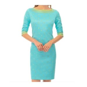 Gretchen Scott Designs Aqua and Lime Long Sleeve Dress